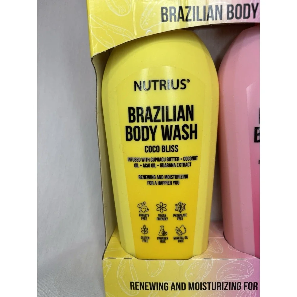 Nutrius Brazilian Body‎ Wash 2 Pack Coco Bliss & Berry Bliss Vegan 25.4 fl oz ea